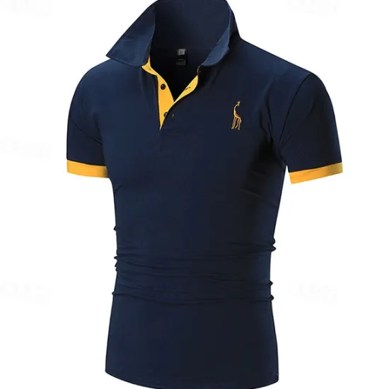 Outlet OUKU Men's Polo Golf Shirt Casual Sports Classic Short Sleeve Basic Color Block Deer Button Front Summer Spring Regular Fit Dark Brown Dark Gray Black White Yellow Burgundy Polo