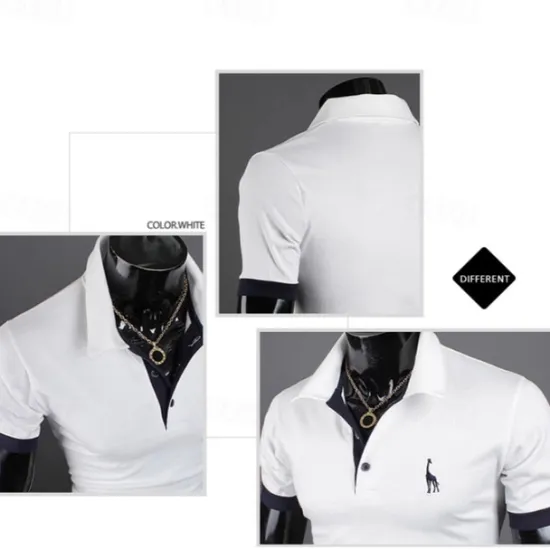 Outlet OUKU Men's Polo Golf Shirt Casual Sports Classic Short Sleeve Basic Color Block Deer Button Front Summer Spring Regular Fit Dark Brown Dark Gray Black White Yellow Burgundy Polo