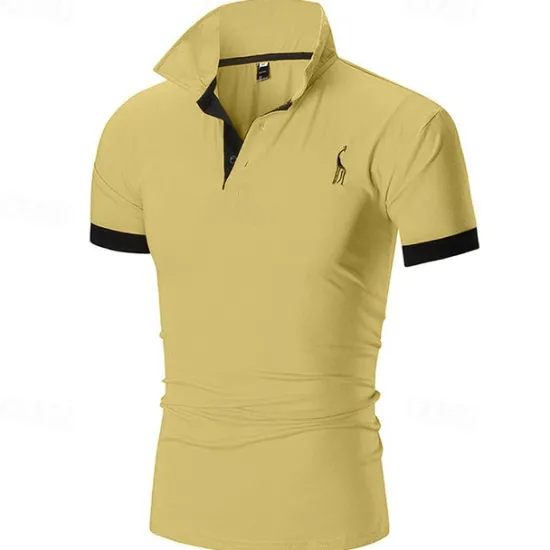 Outlet OUKU Men's Polo Golf Shirt Casual Sports Classic Short Sleeve Basic Color Block Deer Button Front Summer Spring Regular Fit Dark Brown Dark Gray Black White Yellow Burgundy Polo
