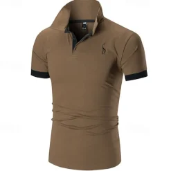Outlet OUKU Men's Polo Golf Shirt Casual Sports Classic Short Sleeve Basic Color Block Deer Button Front Summer Spring Regular Fit Dark Brown Dark Gray Black White Yellow Burgundy Polo