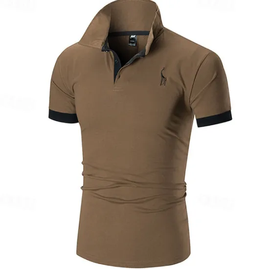 Outlet OUKU Men's Polo Golf Shirt Casual Sports Classic Short Sleeve Basic Color Block Deer Button Front Summer Spring Regular Fit Dark Brown Dark Gray Black White Yellow Burgundy Polo