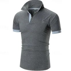 Outlet OUKU Men's Polo Golf Shirt Casual Sports Classic Short Sleeve Basic Color Block Deer Button Front Summer Spring Regular Fit Dark Brown Dark Gray Black White Yellow Burgundy Polo