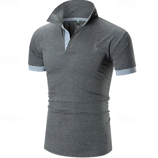 Outlet OUKU Men's Polo Golf Shirt Casual Sports Classic Short Sleeve Basic Color Block Deer Button Front Summer Spring Regular Fit Dark Brown Dark Gray Black White Yellow Burgundy Polo