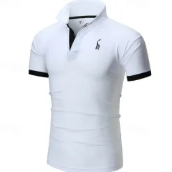 Outlet OUKU Men's Polo Golf Shirt Casual Sports Classic Short Sleeve Basic Color Block Deer Button Front Summer Spring Regular Fit Dark Brown Dark Gray Black White Yellow Burgundy Polo