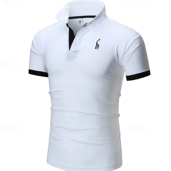 Outlet OUKU Men's Polo Golf Shirt Casual Sports Classic Short Sleeve Basic Color Block Deer Button Front Summer Spring Regular Fit Dark Brown Dark Gray Black White Yellow Burgundy Polo