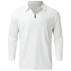 New OUKU Men's Polo Golf Shirt Casual Quarter Zip Long Sleeve Casual Old Money Style Striped Zipper Stripe Spring Fall Spring & Summer Regular Fit Light Pink Light Blue Black White Light Green Wine Polo