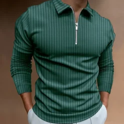 New OUKU Men's Polo Golf Shirt Casual Quarter Zip Long Sleeve Casual Old Money Style Striped Zipper Stripe Spring Fall Spring & Summer Regular Fit Light Pink Light Blue Black White Light Green Wine Polo