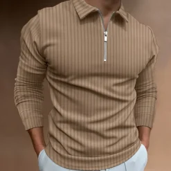 New OUKU Men's Polo Golf Shirt Casual Quarter Zip Long Sleeve Casual Old Money Style Striped Zipper Stripe Spring Fall Spring & Summer Regular Fit Light Pink Light Blue Black White Light Green Wine Polo