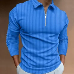 New OUKU Men's Polo Golf Shirt Casual Quarter Zip Long Sleeve Casual Old Money Style Striped Zipper Stripe Spring Fall Spring & Summer Regular Fit Light Pink Light Blue Black White Light Green Wine Polo
