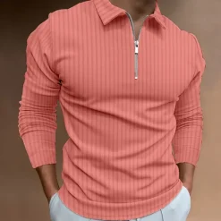 New OUKU Men's Polo Golf Shirt Casual Quarter Zip Long Sleeve Casual Old Money Style Striped Zipper Stripe Spring Fall Spring & Summer Regular Fit Light Pink Light Blue Black White Light Green Wine Polo
