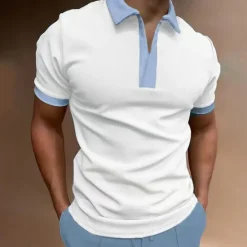 OUKU Men's Polo Golf Shirt Outdoor Street Lapel Short Sleeve Fashion Casual Color Block Spring & Summer Regular Fit Pink Sky Blue Khaki Polo