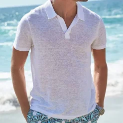 Sale OUKU Men's Polo Golf Shirt Sports Beach Lapel Classic Short Sleeves Basic Casual Plain Basic Summer Spring Light Pink White Sky Blue Light Grey Beige Polo