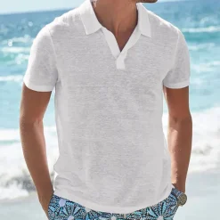 Sale OUKU Men's Polo Golf Shirt Sports Beach Lapel Classic Short Sleeves Basic Casual Plain Basic Summer Spring Light Pink White Sky Blue Light Grey Beige Polo