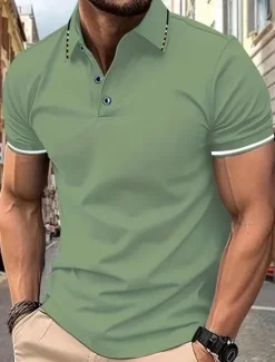 OUKU Men's Polo Golf Shirt Street Casual Lapel Short Sleeve Fashion Modern Color Block Buttons Summer Black White Pink Wine Navy Blue Royal Blue Polo