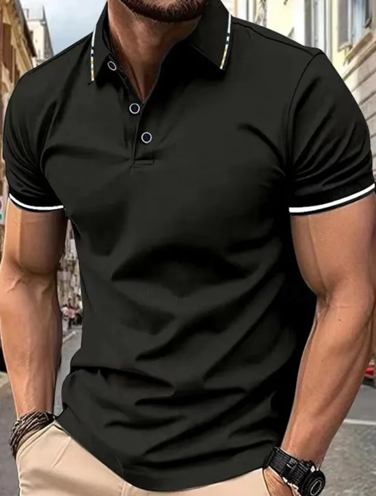 OUKU Men's Polo Golf Shirt Street Casual Lapel Short Sleeve Fashion Modern Color Block Buttons Summer Black White Pink Wine Navy Blue Royal Blue Polo