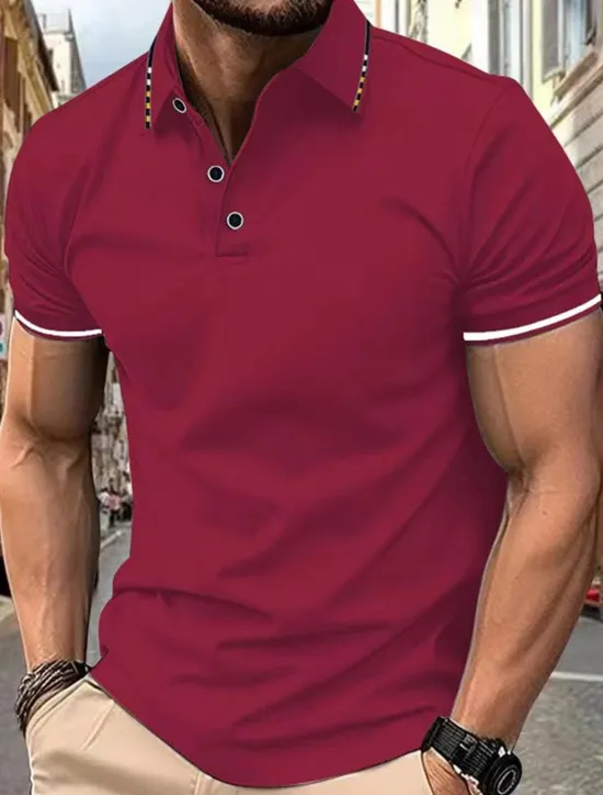 OUKU Men's Polo Golf Shirt Street Casual Lapel Short Sleeve Fashion Modern Color Block Buttons Summer Black White Pink Wine Navy Blue Royal Blue Polo