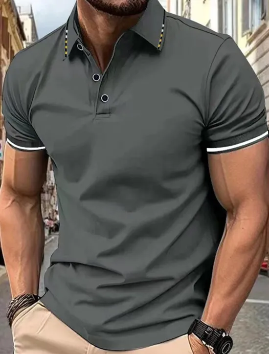 OUKU Men's Polo Golf Shirt Street Casual Lapel Short Sleeve Fashion Modern Color Block Buttons Summer Black White Pink Wine Navy Blue Royal Blue Polo