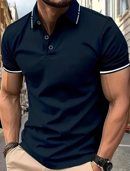 OUKU Men's Polo Golf Shirt Street Casual Lapel Short Sleeve Fashion Modern Color Block Buttons Summer Black White Pink Wine Navy Blue Royal Blue Polo