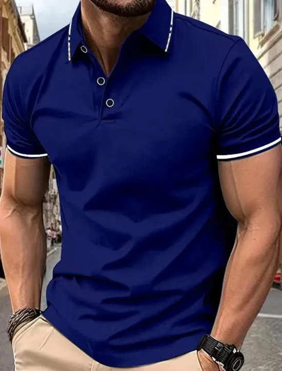 OUKU Men's Polo Golf Shirt Street Casual Lapel Short Sleeve Fashion Modern Color Block Buttons Summer Black White Pink Wine Navy Blue Royal Blue Polo