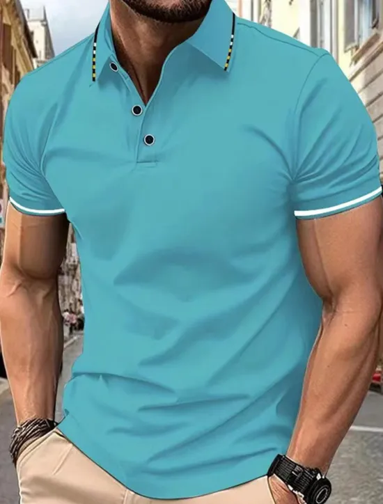 OUKU Men's Polo Golf Shirt Street Casual Lapel Short Sleeve Fashion Modern Color Block Buttons Summer Black White Pink Wine Navy Blue Royal Blue Polo
