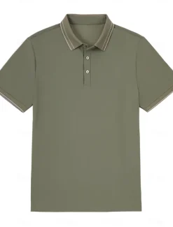 Sale OUKU Men's Polo Knit Polo Sweater Business Casual Lapel Short Sleeve Formal Color Block Buttons Summer Black Brown Army Green Polo