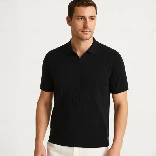 Discount OUKU Men's Polo Knit Polo Sweater Business Casual V Neck Short Sleeve Formal Solid Color Novelty Summer All Seasons Light Blue Light Khaki Black White Army Green Coffee Polo