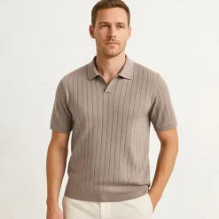 Discount OUKU Men's Polo Knit Polo Sweater Business Casual V Neck Short Sleeve Formal Solid Color Novelty Summer All Seasons Light Blue Light Khaki Black White Army Green Coffee Polo