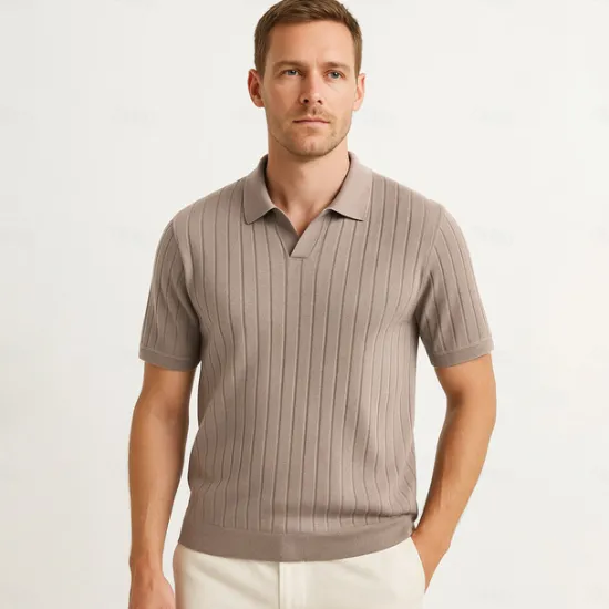 Discount OUKU Men's Polo Knit Polo Sweater Business Casual V Neck Short Sleeve Formal Solid Color Novelty Summer All Seasons Light Blue Light Khaki Black White Army Green Coffee Polo