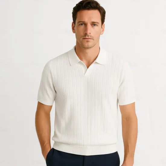 Discount OUKU Men's Polo Knit Polo Sweater Business Casual V Neck Short Sleeve Formal Solid Color Novelty Summer All Seasons Light Blue Light Khaki Black White Army Green Coffee Polo