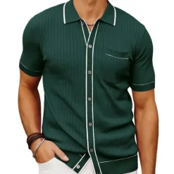 OUKU Men's Polo Knit Polo Sweater Business Casual Lapel Short Sleeve Modern Old Money Style Solid / Plain Color Button Front Summer Dark Navy Green Rose Red Polo