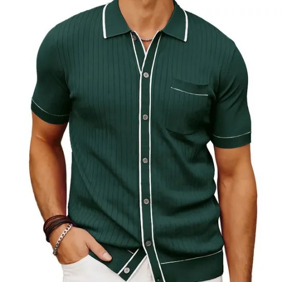 OUKU Men's Polo Knit Polo Sweater Business Casual Lapel Short Sleeve Modern Old Money Style Solid / Plain Color Button Front Summer Dark Navy Green Rose Red Polo