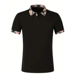 Hot OUKU Men's Polo Shirt Button Up Polos Casual Holiday Lapel Short Sleeve Fashion Basic Plaid Color Block Patchwork Summer Regular Fit Black White Red Navy Blue Sky Blue Beige Polo Shirt