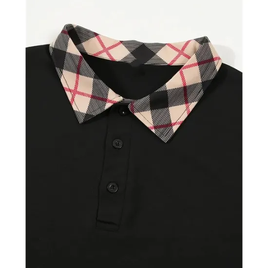 Hot OUKU Men's Polo Shirt Button Up Polos Casual Holiday Lapel Short Sleeve Fashion Basic Plaid Color Block Patchwork Summer Regular Fit Black White Red Navy Blue Sky Blue Beige Polo Shirt