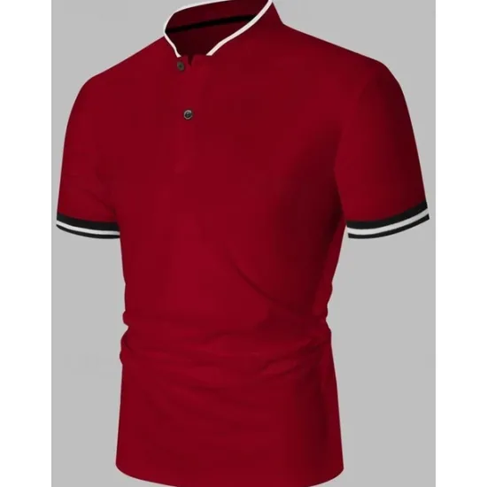 Discount OUKU Men's Polo Shirt Collarless Golf Shirts Casual Holiday Stand Collar Short Sleeve Fashion Basic Plain Button Summer Regular Fit Dark Brown Dark Red Black White Polo Shirt