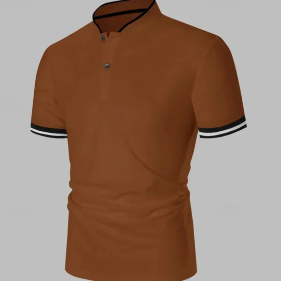Discount OUKU Men's Polo Shirt Collarless Golf Shirts Casual Holiday Stand Collar Short Sleeve Fashion Basic Plain Button Summer Regular Fit Dark Brown Dark Red Black White Polo Shirt