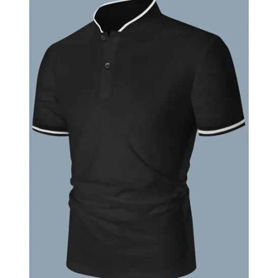 Discount OUKU Men's Polo Shirt Collarless Golf Shirts Casual Holiday Stand Collar Short Sleeve Fashion Basic Plain Button Summer Regular Fit Black White Burgundy Polo Shirt