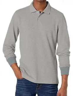 New OUKU Men's Polo Shirt Cotton Polo Shirt Outdoor Casual Polo Collar Long Sleeve Casual Comfortable Solid Color Plain Button Front Button-Down Spring Fall Regular Fit Black White Yellow Pink Navy Blue Blue