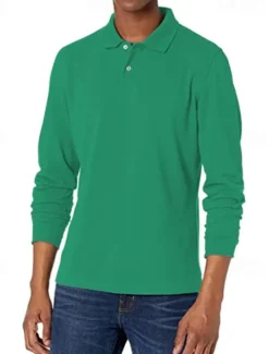 New OUKU Men's Polo Shirt Cotton Polo Shirt Outdoor Casual Polo Collar Long Sleeve Casual Comfortable Solid Color Plain Button Front Button-Down Spring Fall Regular Fit Black White Yellow Pink Navy Blue Blue