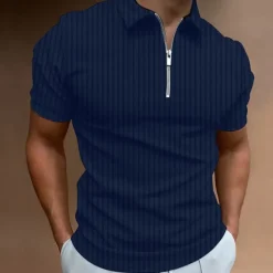 OUKU Men's Polo Shirt Golf Shirt Work Daily Wear Turndown Quarter Zip Short Sleeve Fashion Classic Style Plain Half Zip Quarter Zip Summer Regular Fit Light Blue Black White Navy Blue Light Grey Apricot