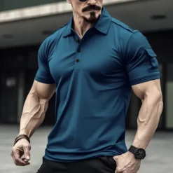 Hot OUKU Men's Polo Shirt Golf Shirt Casual Holiday Lapel Classic Short Sleeve Fashion Basic Plain Button Summer Regular Fit Dark Brown Black Blue Green Dark Blue Gray Polo Shirt