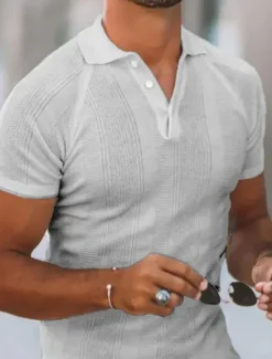 Clearance OUKU Men's Polo Shirt Golf Shirt Polo Collar Summer Short Sleeve White Blue Grey Plain Outdoor Daily Clothing Apparel