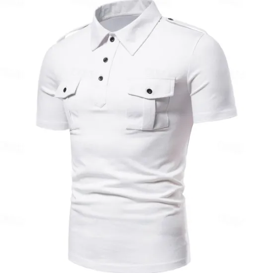 Hot OUKU Men's Polo Shirt Golf Shirt Work Casual Lapel Short Sleeve Basic Modern Solid Color Patchwork Button Spring & Summer Regular Fit Black White Grey Polo Shirt