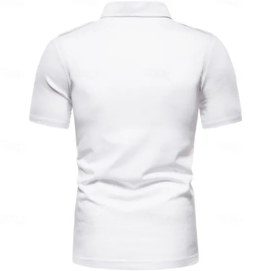 Hot OUKU Men's Polo Shirt Golf Shirt Work Casual Lapel Short Sleeve Basic Modern Solid Color Patchwork Button Spring & Summer Regular Fit Black White Grey Polo Shirt