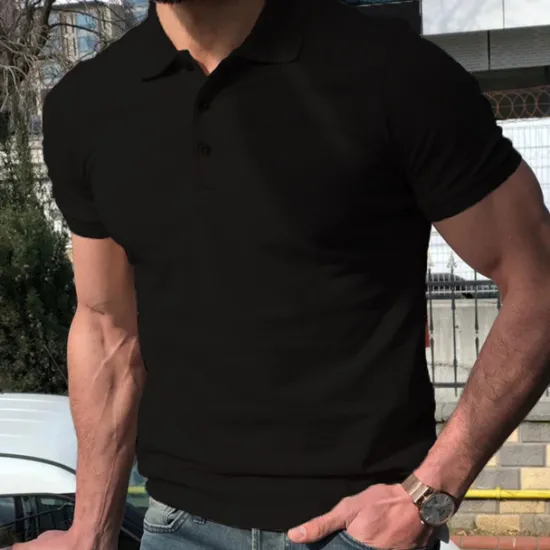 OUKU Men's Polo Shirt Golf Shirt Outdoor Casual Polo Collar Short Sleeve Fashion Streetwear Solid Color Plain Button Front Summer Regular Fit Black White Khaki Polo Shirt