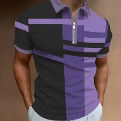Sale OUKU Men's Polo Shirt Golf Shirt Casual Holiday Lapel Quarter Zip Short Sleeve Fashion Basic Plaid Quarter Zip Summer Regular Fit Red Blue Purple Brown Green Gray Polo Shirt
