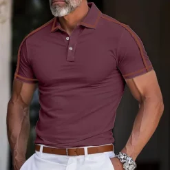 Online OUKU Men's Polo Shirt Golf Shirt Work Casual Lapel Ribbed Polo Collar Short Sleeve Basic Modern Color Block Patchwork Button Spring & Summer Regular Fit Apricot Dark Gray Black White Burgundy Blue Polo