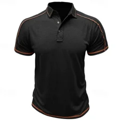 Online OUKU Men's Polo Shirt Golf Shirt Work Casual Lapel Ribbed Polo Collar Short Sleeve Basic Modern Color Block Patchwork Button Spring & Summer Regular Fit Apricot Dark Gray Black White Burgundy Blue Polo