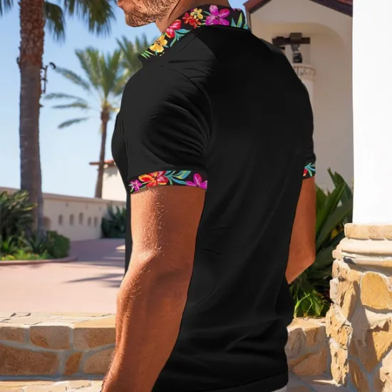 Discount OUKU Men's Polo Shirt Golf Shirt Work Casual Lapel Ribbed Polo Collar Short Sleeve Basic Modern Floral Color Block Patchwork Button Spring & Summer Regular Fit Black White Orange Green Polo Shirt