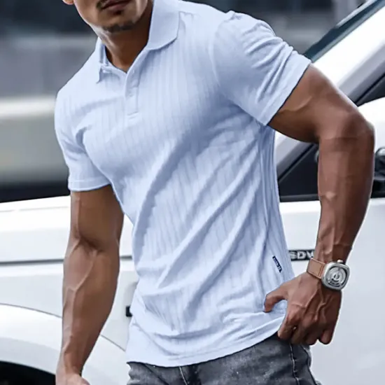 Sale OUKU Men's Polo Shirt Golf Shirt Casual Holiday Lapel Short Sleeve Fashion Basic Plain Classic Summer Regular Fit Navy Black White Yellow Green Light Blue Polo Shirt