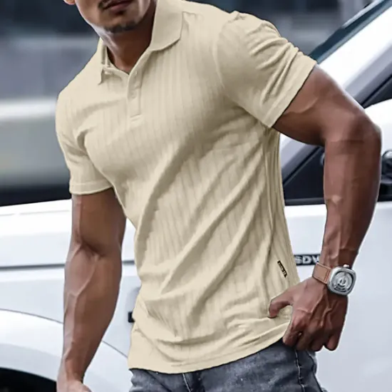Sale OUKU Men's Polo Shirt Golf Shirt Casual Holiday Lapel Short Sleeve Fashion Basic Plain Classic Summer Regular Fit Navy Black White Yellow Green Light Blue Polo Shirt
